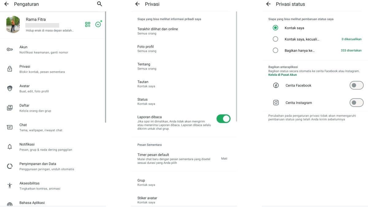 Ilustrasi mengatur privasi Status WA
