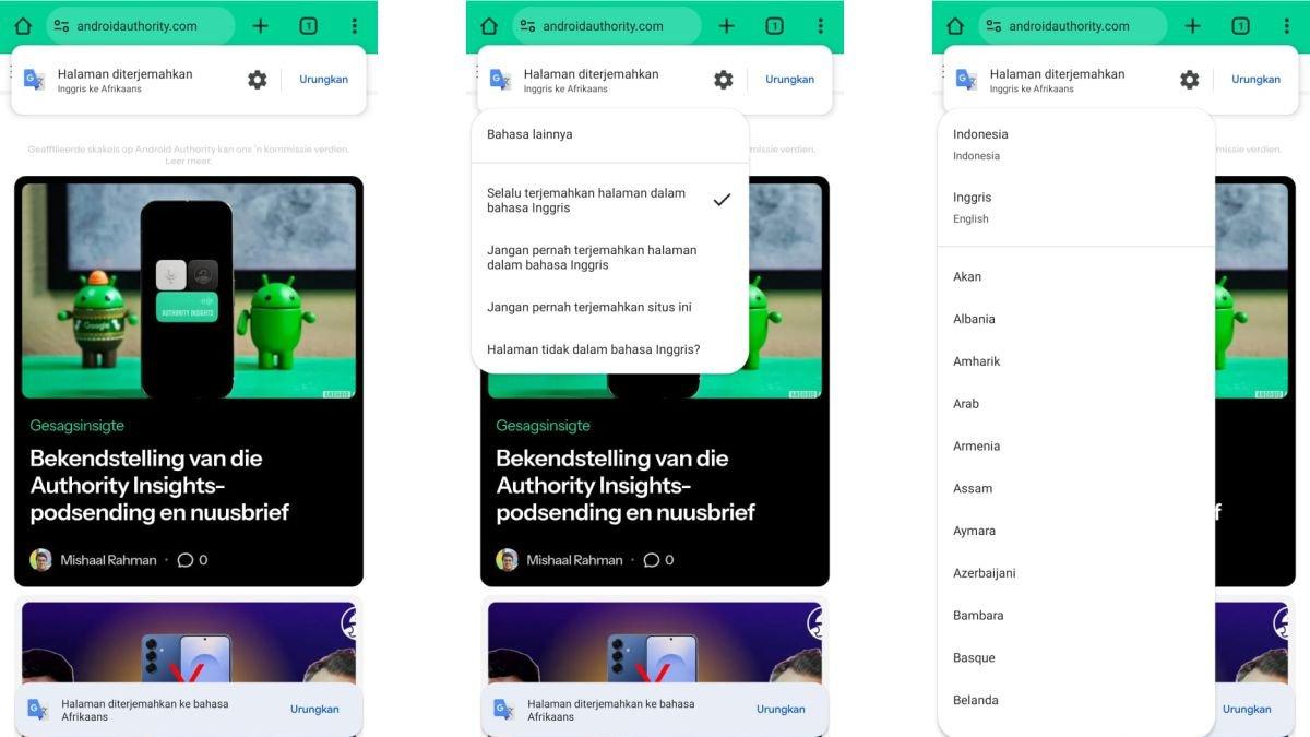 Ilustrasi menyesuaikan pengaturan bahasa terjemahan Google Chrome di HP