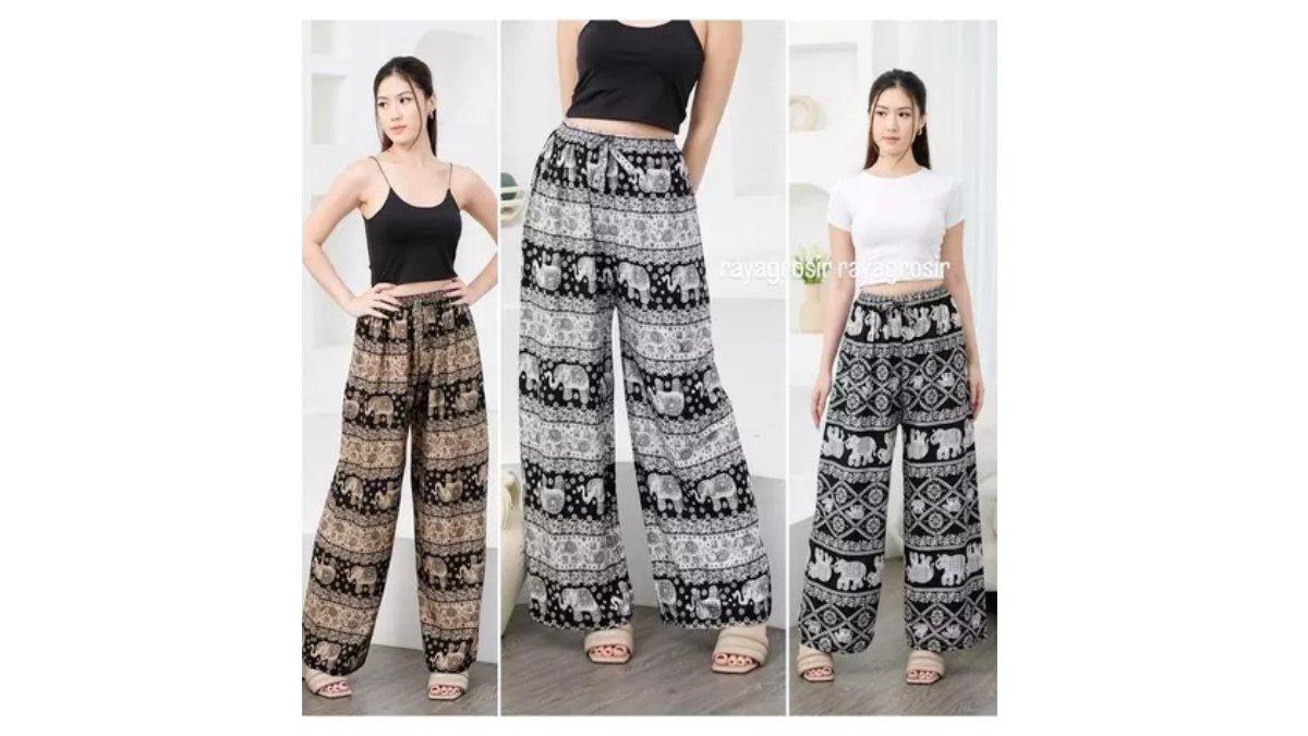 Ilustrasi mix and match celana gajah dengan atasan tank top yang pas di badan