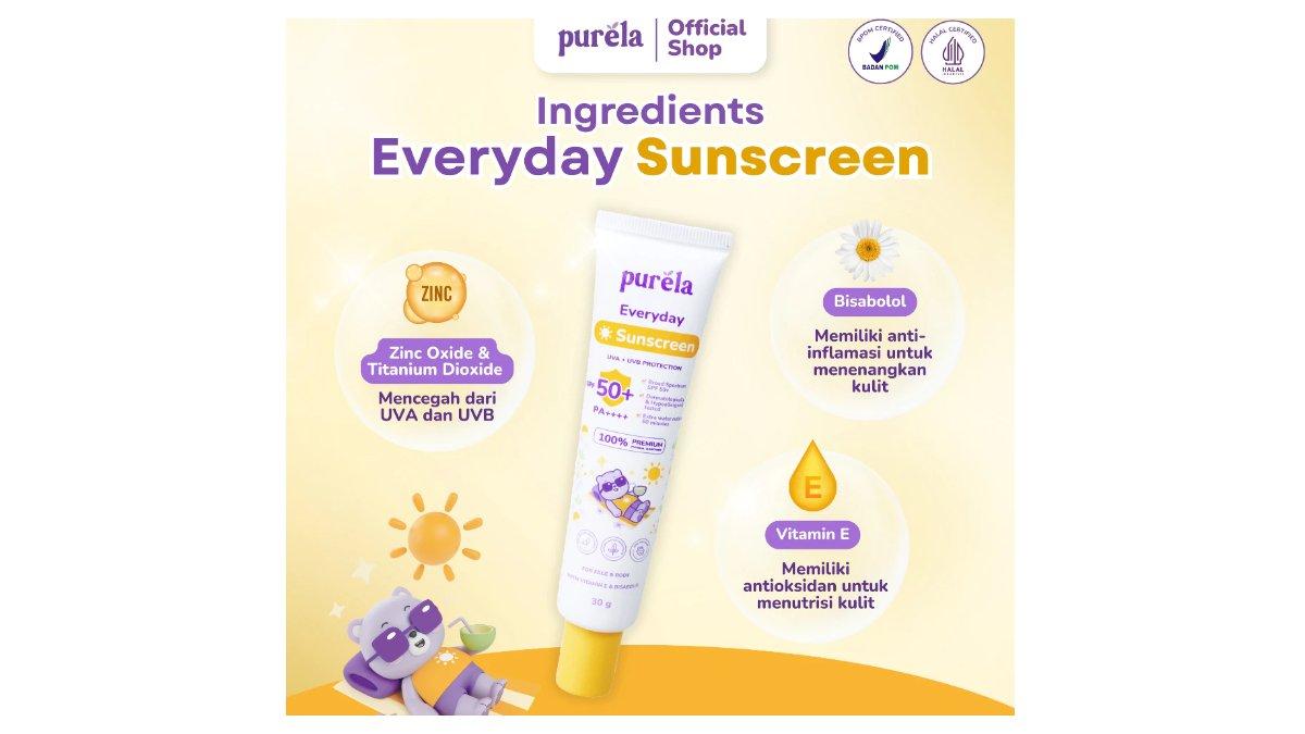 Ilustrasi produk Purela Baby Physical Sunscreen SPF 50 dengan bahan yang aman