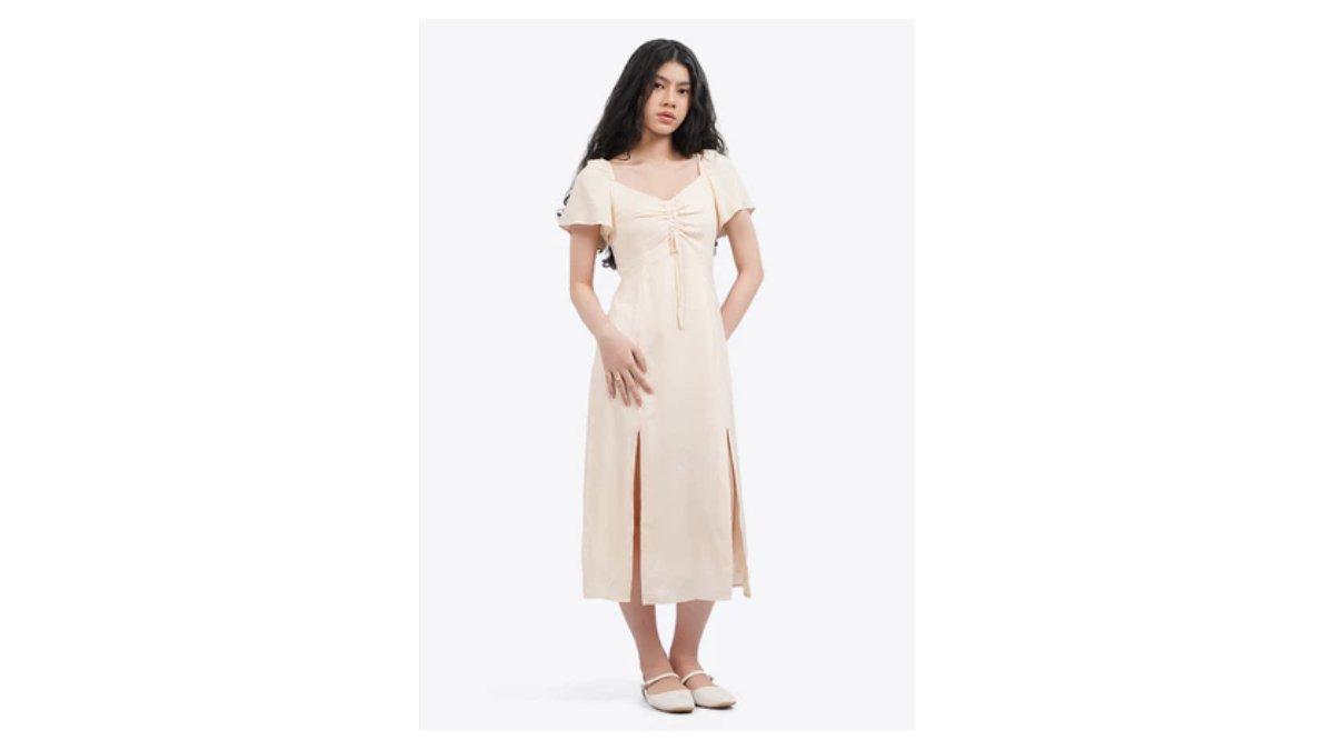 Ilustrasi rekomendasi Colorbox Puff Sleeves Midi Dress Ecru