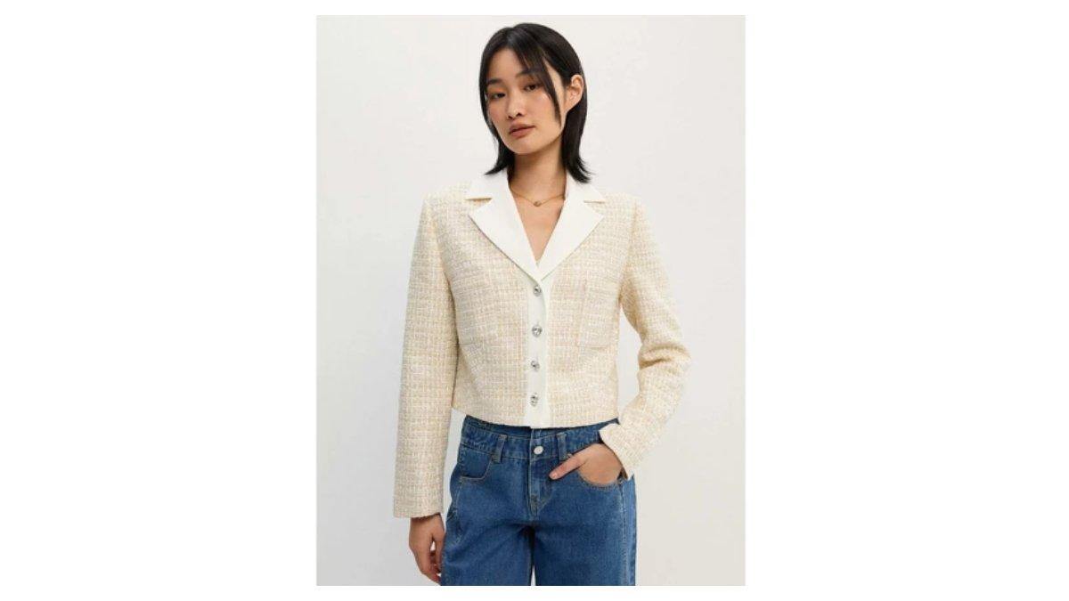 Ilustrasi rekomendasi Pomelo Contrast Collar Tweed Blazer 