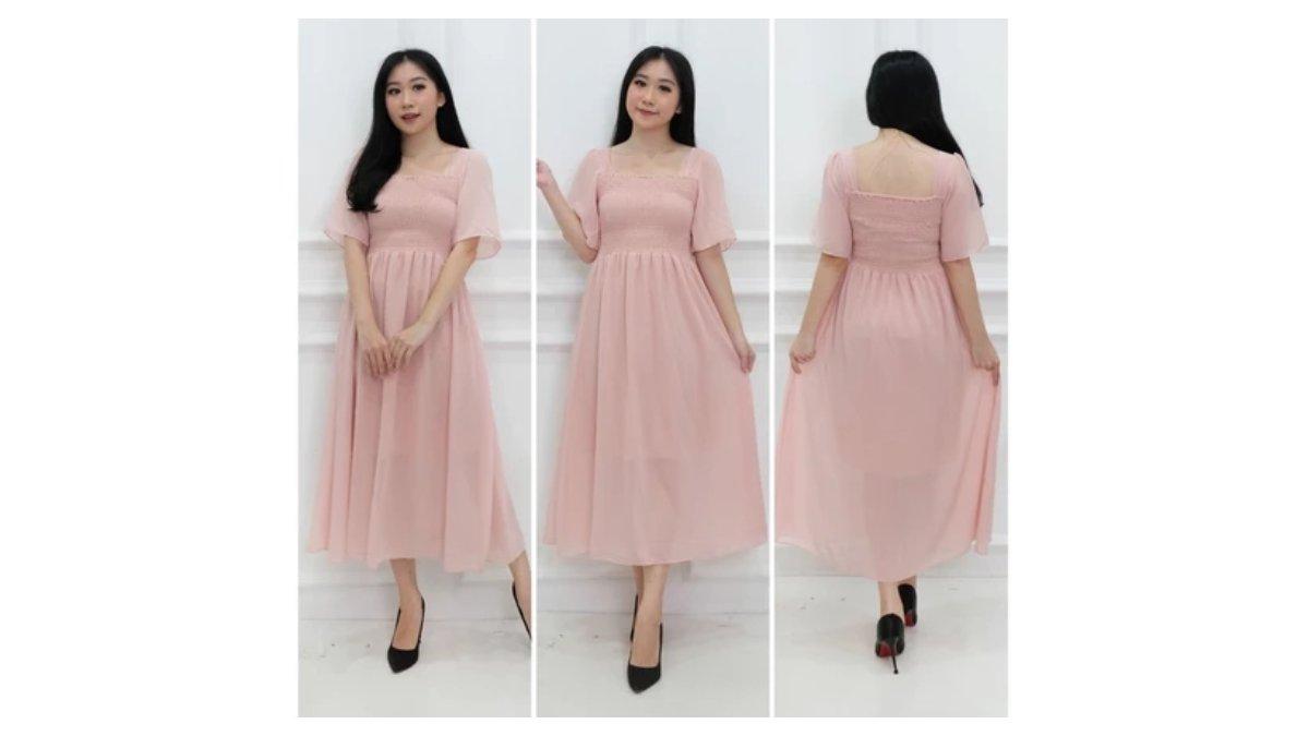 Ilustrasi rekomendasi dress kondangan simple flowy dress yang anggun dan stylish