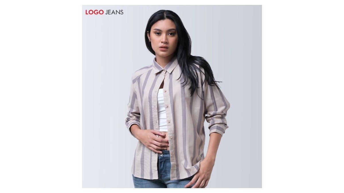 Ilustrasi rekomendasi kemeja garis-garis Logo Jeans - kemeja wanita chiaran khaki grey