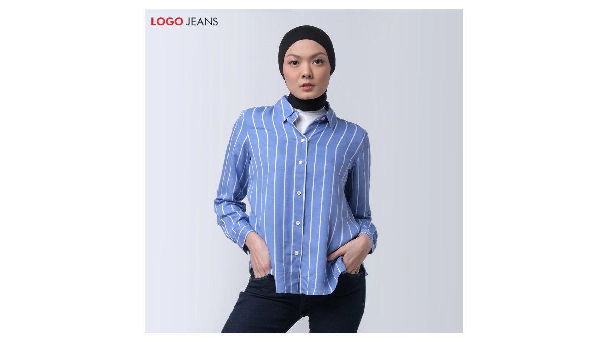 Logo Jeans Kemeja Wanita Mira Blue White 24904L9BI