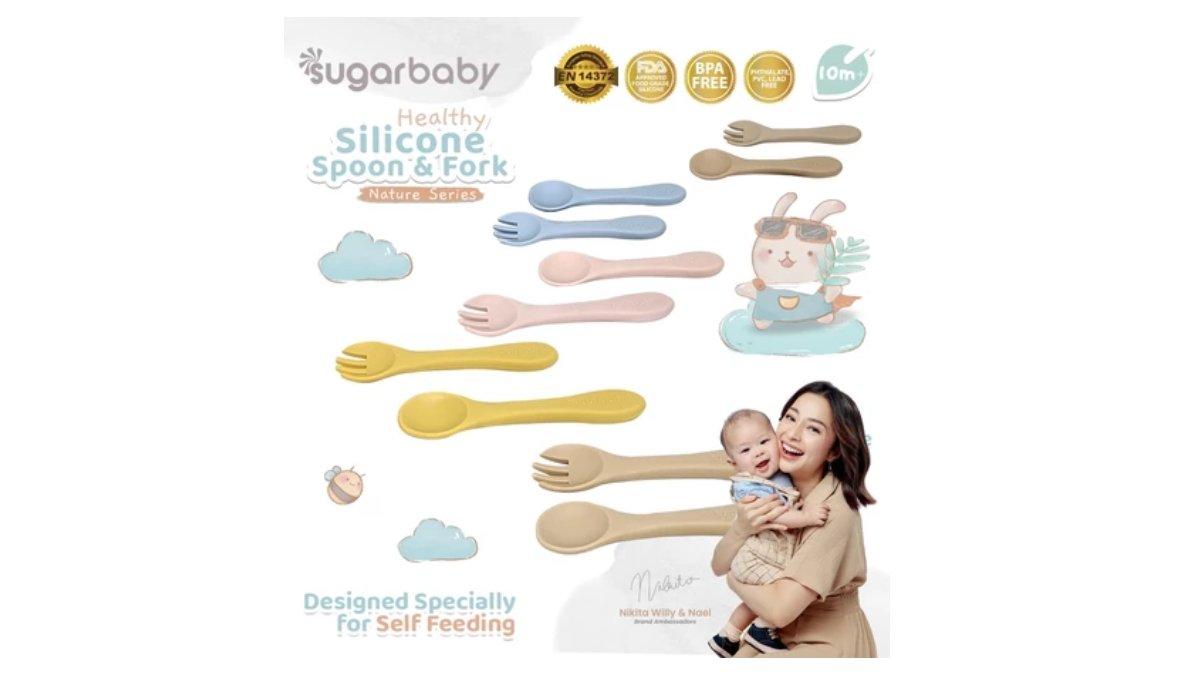 Ilustrasi rekomendasi sendok bayi Sugarbaby Silicone Spoon and Fork