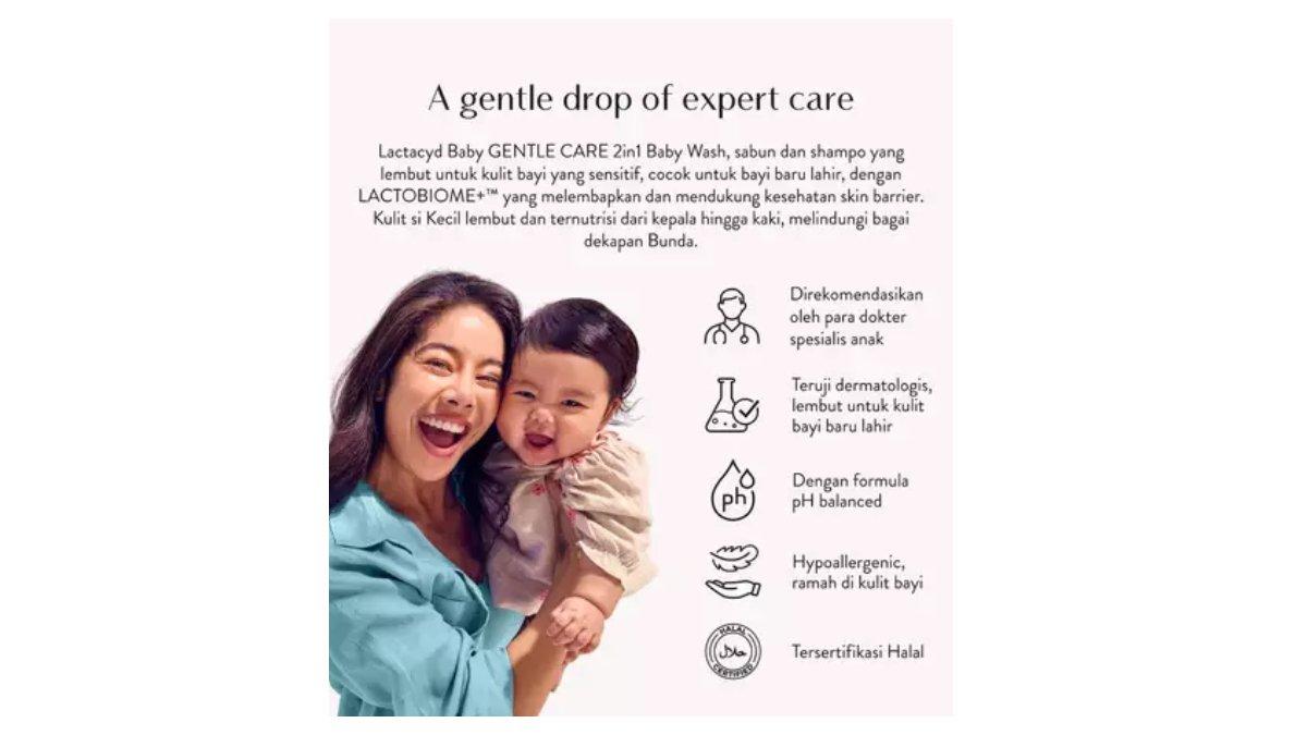 Ilustrasi sabun dan shampo Lactacyd Baby Gentle Care yang melindungi bayi dari iritasi