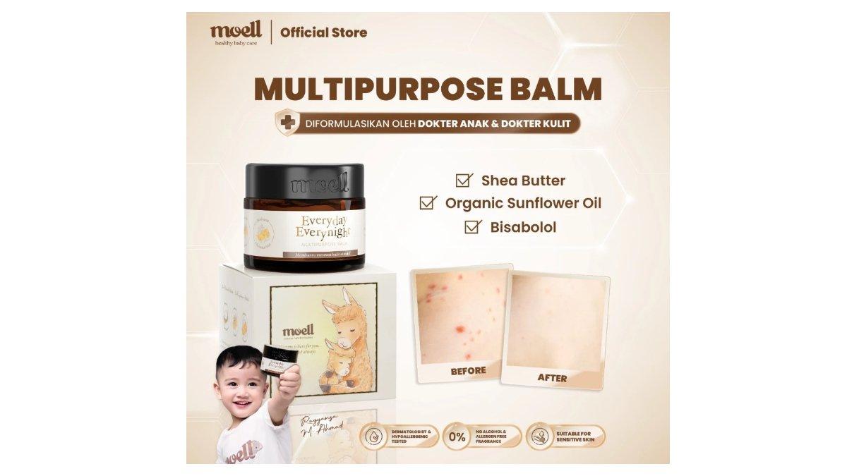 Ilustrasi skincare Moell Multipurpose Balm 30gr untuk kulit sensitif dan kering bayi