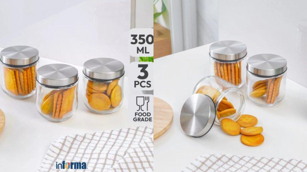 Informa Elemental Kitchen 350 ml Set 3 pcs Shera Stoples Kaca Jar Tempat Simpan Snack Dan Permen