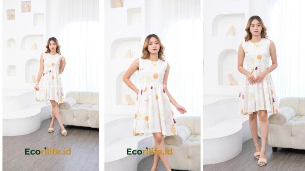 Ivy Dress Wanita Motif Ecoprint Alami