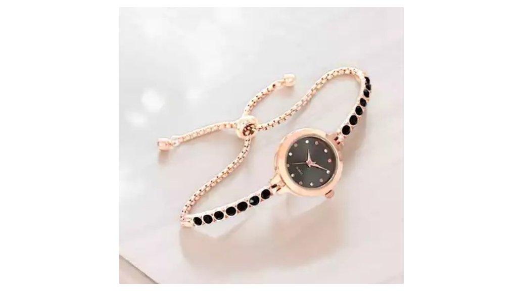 Jam Tangan Wanita dengan Hiasan Berlian - Jam Tangan Wanita Gelang Serut Korean Style