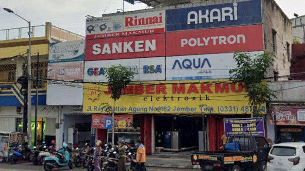 Foto Toko Jember Makmur Elektronik di Jl. Sultan Agung No.162, Kebon Kidul, Jember Kidul, Kecamatan Kaliwates, Kabupaten Jember, Jawa Timur 68131 yang diambil Google Maps pada Juni 2024.