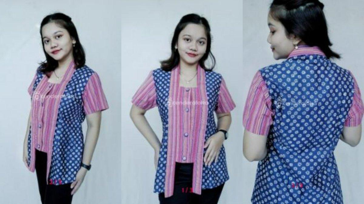 Kebaya Kutu Baru Kancing Bahan Katun Mix Lurik Klaten