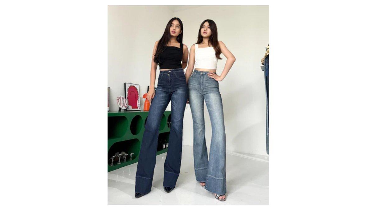 LADOUCE - Mckenzie High Waist Cutbray Jeans Celana Flare Panjang Stretch Wanita
