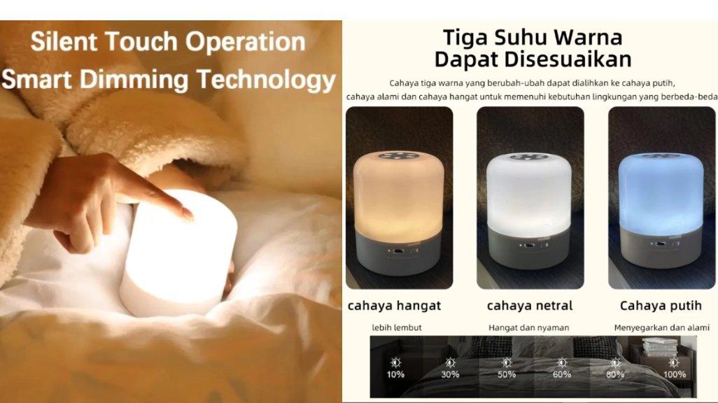Lighthundred Lampu Tidur 3 Warna Peredupan Dapat Malam lampu Bed Side Tidur Pintar Lampu Night