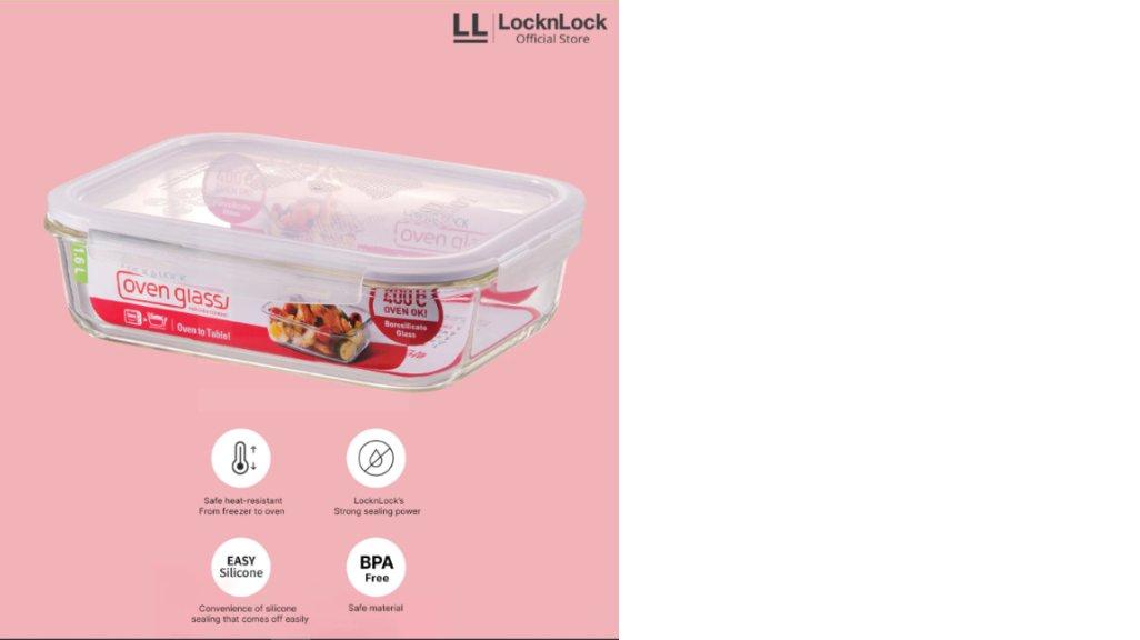 LocknLock Oven Glass Wadah Makan Rectangular 1.6L - LLG454W