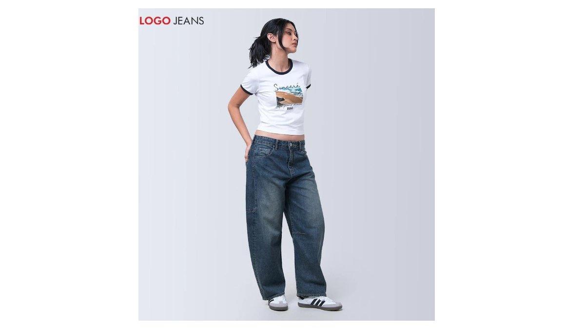 Logo Jeans Celana Jeans Wanita Barrel Sora Medium Blue 43066L3ML