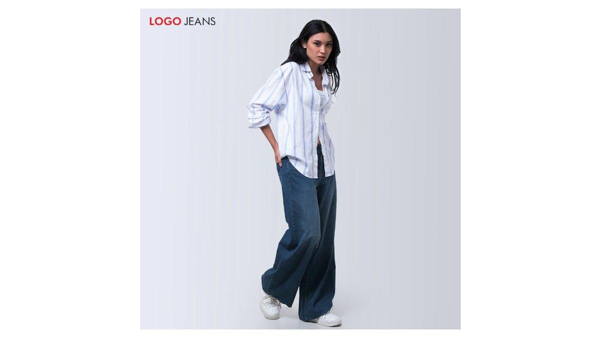 Logo Jeans Kemeja Wanita Juanna White Blue 24A41L5WL