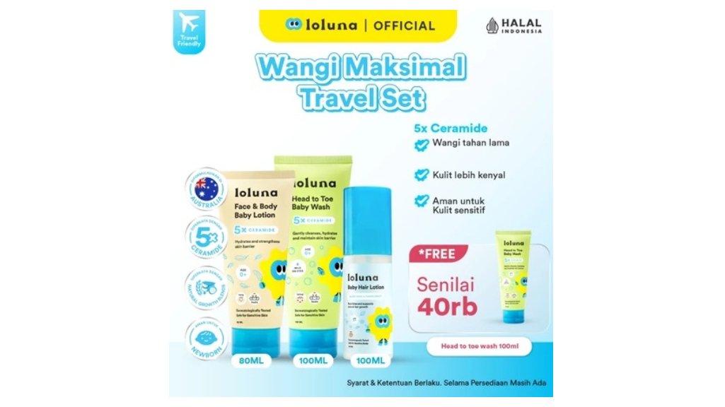 Loluna Wangi Maksimal Travel Set - Baby Bath Set untuk Perawatan Kulit dan Rambut Bayi