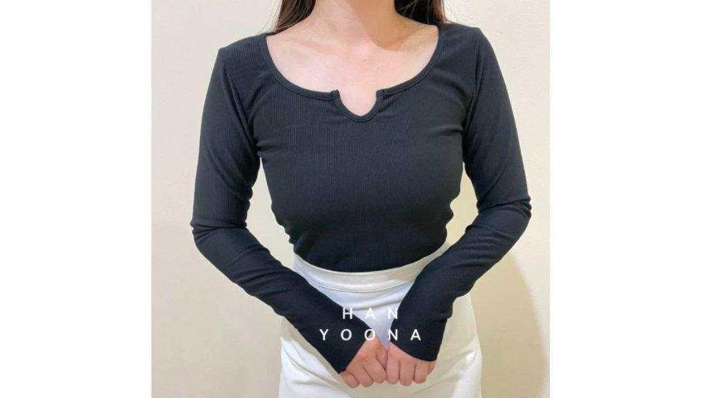 Long Sleeve Top Kaos Rajut Baju Knit Import Atasan Wanita Crop Top Lengan Panjang Basic Hyuna HY01