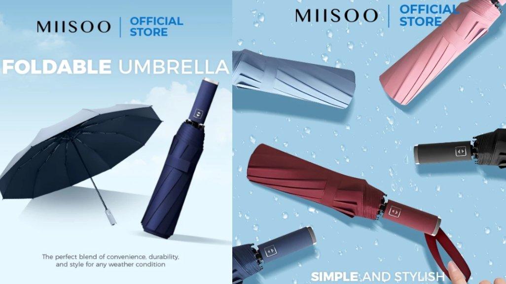 MIISOO Payung Lipat Umbrella Otomatis Polos Besar Anti UV Jumbo-live