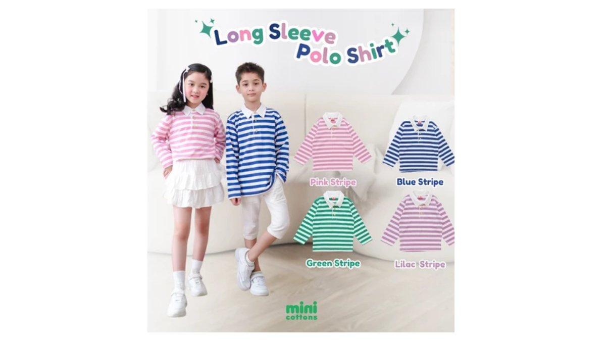 MINI COTTONS Long Sleeve Polo Stripe Tshirt Lengan Panjang Polo Salur Anak Unisex 1-12 Tahun