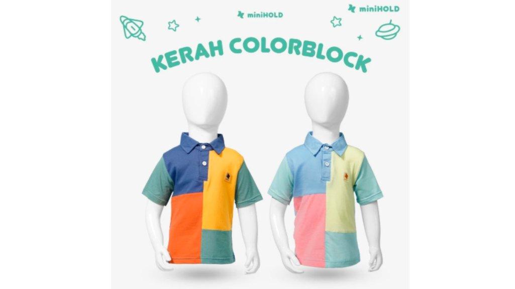 MINIHOLD Kaos Kerah Colour Blok Anak Cotton Combed 30s Usia 1 - 12 tahun