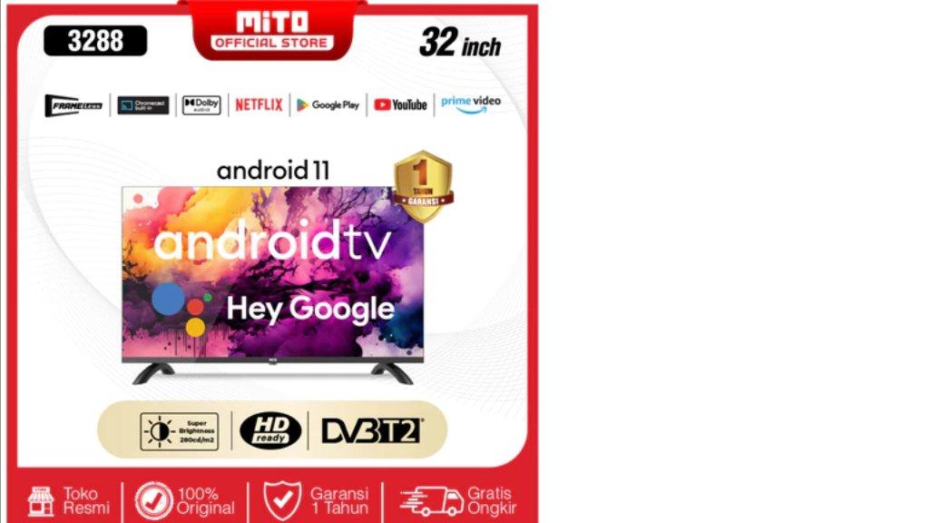 MITO Android TV 3288 32 inch- Android 11.0 – HD Ready - Voice Search/Google Play/Netflix/Youtube - WIFI/HDMI/Bluetooth/DVB-T2