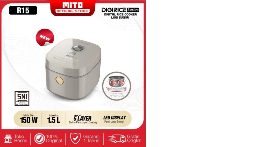 MITO Digital Rice Cooker 1.5 Liter R15 - Rice Cooker Low Sugar dengan 8 Menu Preset, Inner Pot Anti Lengket dan Tahan Baret