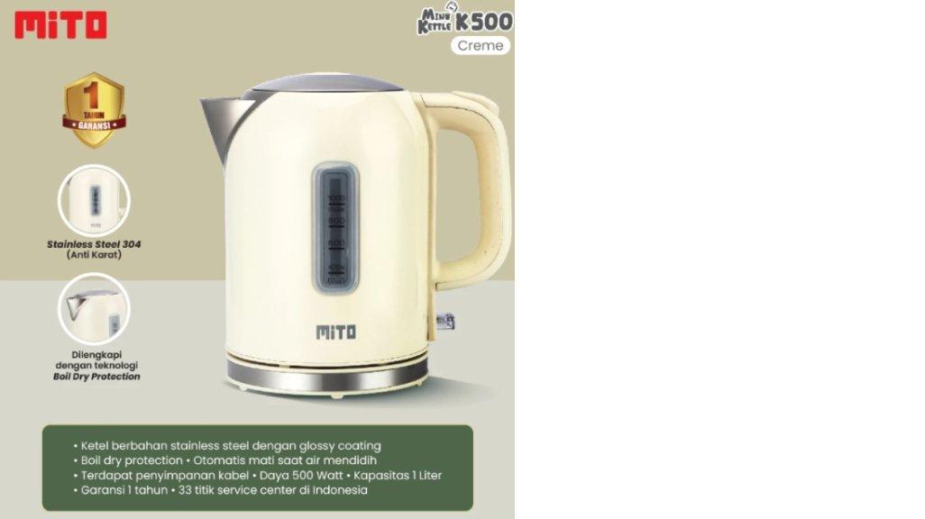 MITO Electric Kettle Mini K500 Kapasitas 1Liter | Teko Listrik Pemanas Air Low Watt