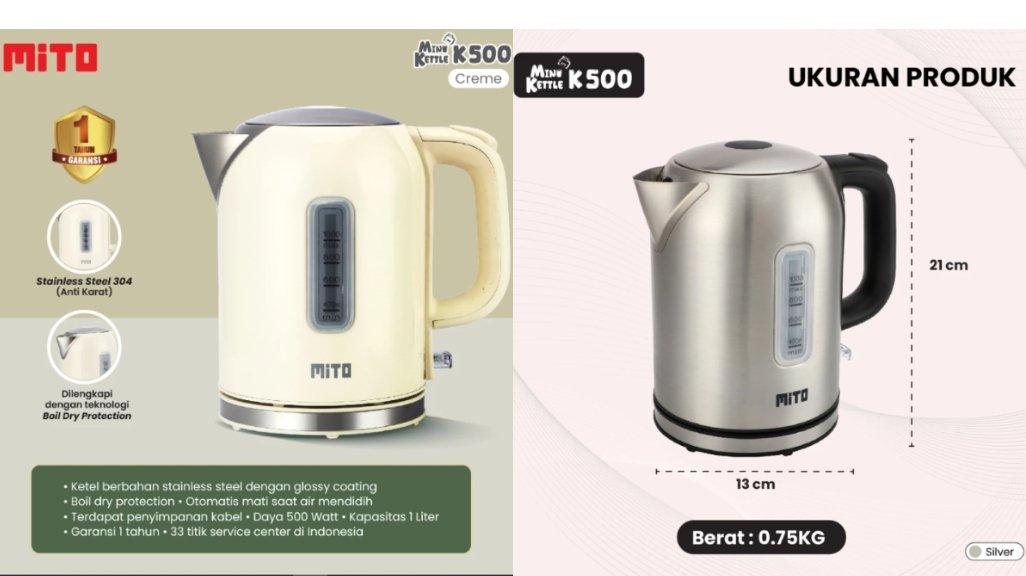 MITO Electric Kettle Mini K500 1L | Teko Listrik Pemanas Air.
