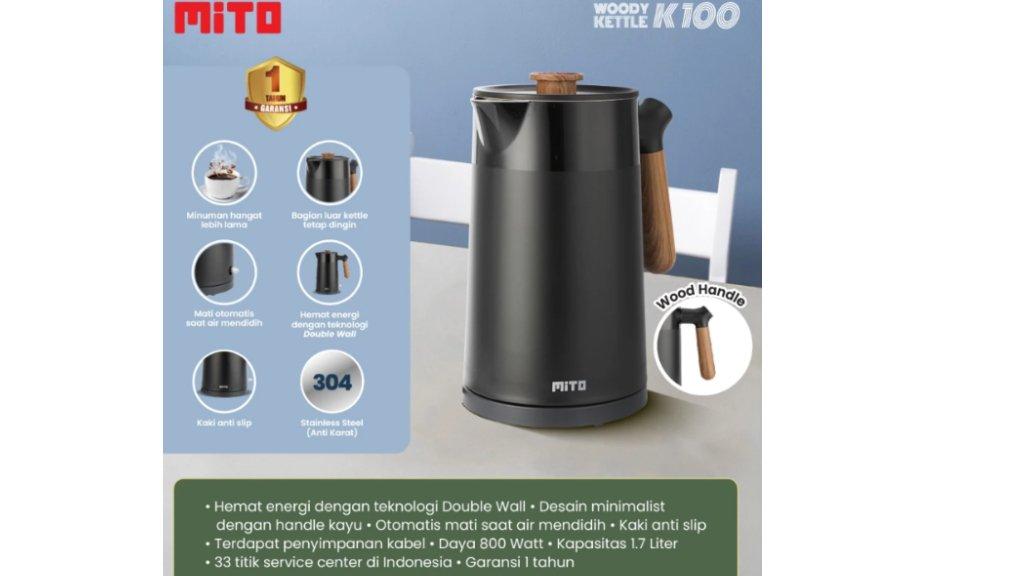 MITO Electric Kettle Woody K100 1.7L | Teko Listrik Pemanas Air Wood Handle