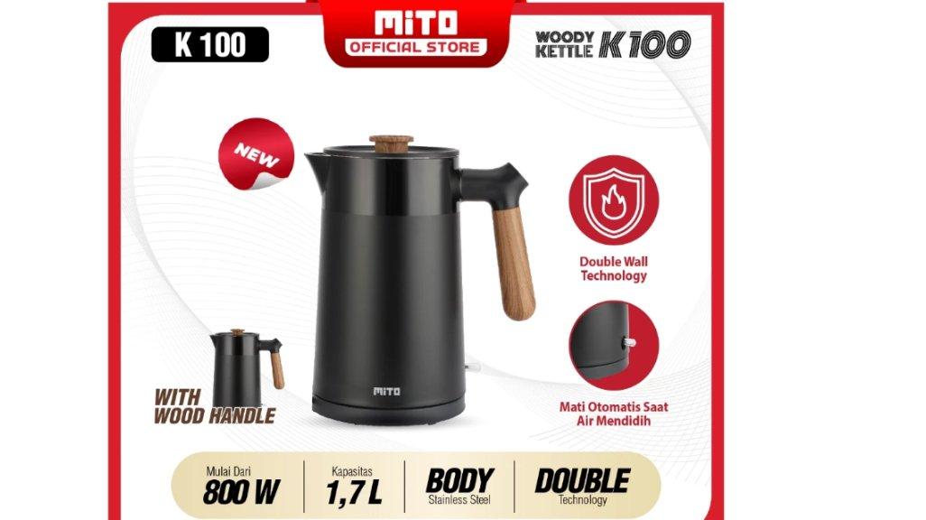 MITO Electric Kettle Woody K100 1.7L | Teko Listrik Pemanas Air Wood Handle