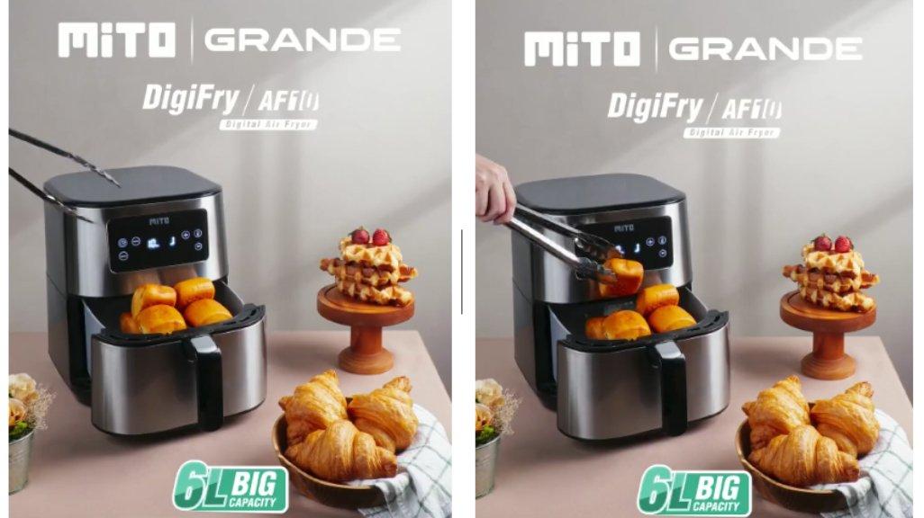 MITO Grande Air Fryer DigiFry AF10 Touch Screen Low Watt Mesin Penggoreng Tanpa Minyak 6L - Silver Black