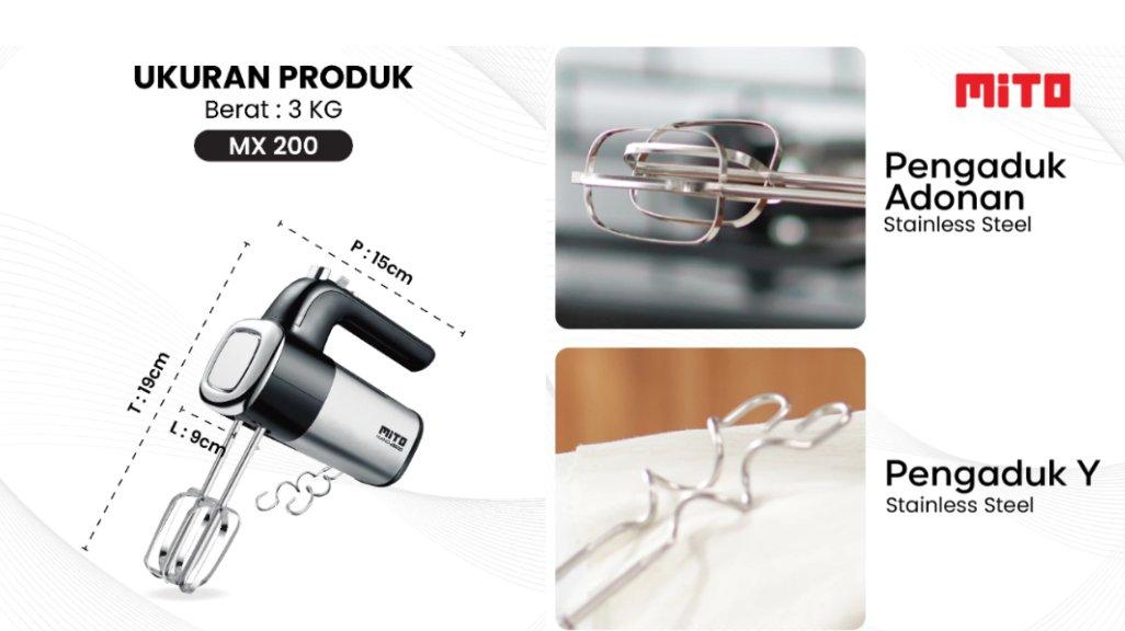 MITO Hand Mixer MX200 Pengaduk Adonan Kue 5 Kecepatan Turbo