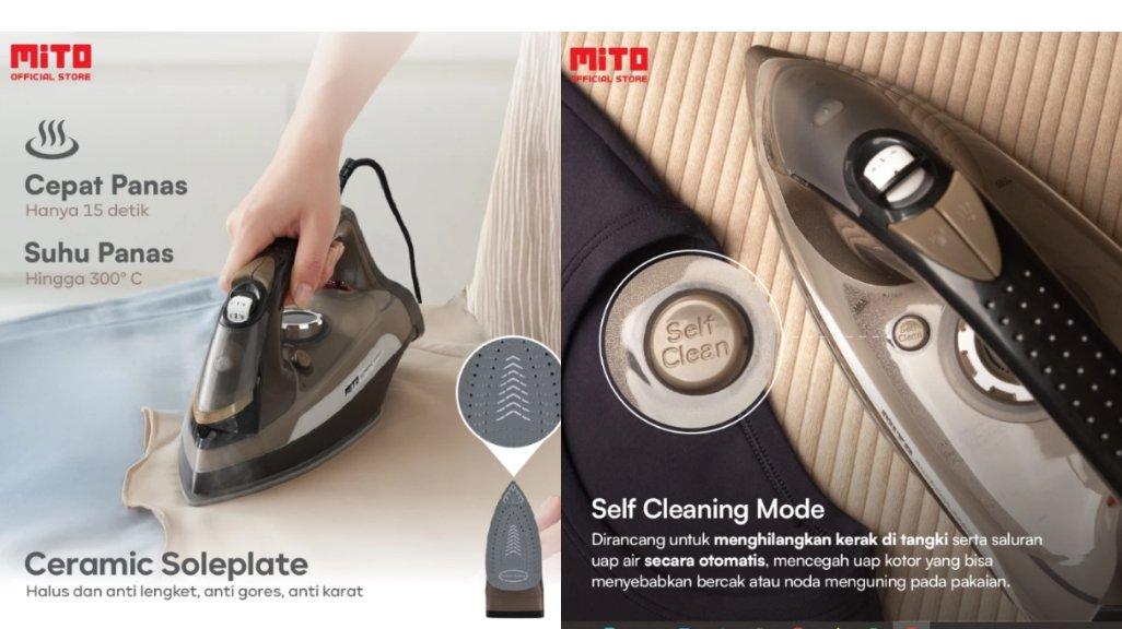 MITO IRON200 Setrika Uap dan Kering 4in1 | Setrika Listrik | Mode Uap, Kering, Semburan Uap, Semprotan Air | Alas Ceramic Soleplate.