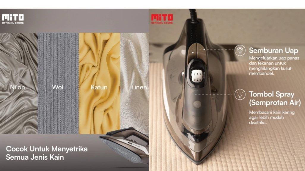 MITO IRON200 Setrika Uap dan Kering 4in1 | Setrika Listrik | Mode Uap, Kering, Semburan Uap, Semprotan Air | Alas Ceramic Soleplate.