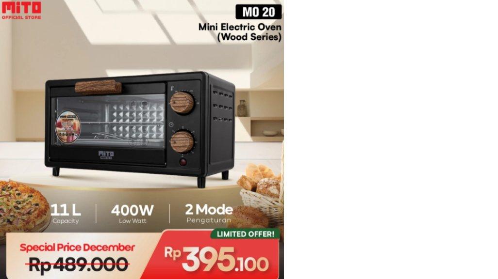 MITO Oven Listrik Mini MO20 11L Wood Pemanggang Kue - Black Marble