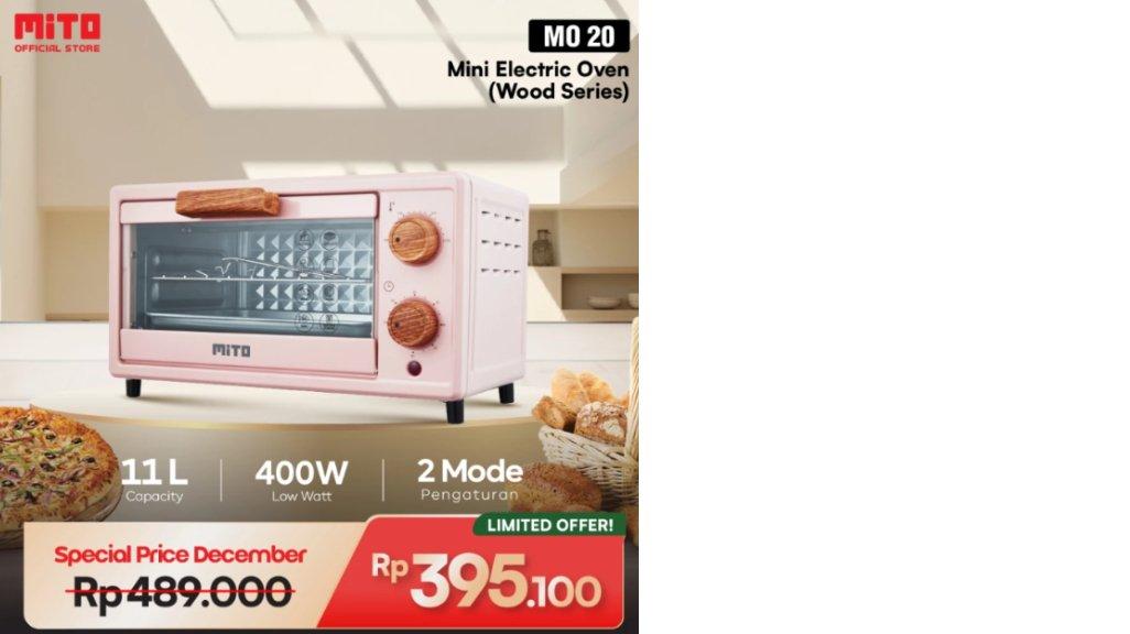 MITO Oven Listrik Mini MO20 11L Wood Pemanggang Kue - Pink