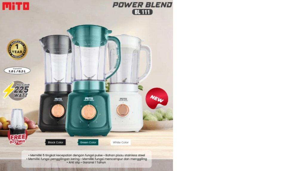 MITO POWER BLEND BL111 BLENDER 1.8 Liter- Low Watt, 5 Kontrol Kecepatan dan Fungsi Pulse dan Dry Mill
