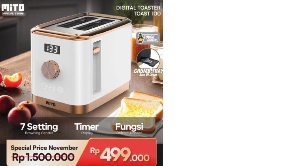 MITO Toast100 - Digital Toaster (DIGITOAST)-Touchscreen-Timer Display-7 Setting Browning Control-Reheat & Defrost-Extra Wide Slot