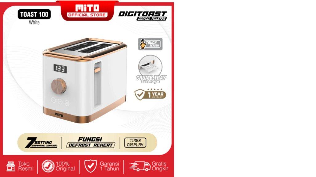 MITO Toast100 - Digital Toaster (DIGITOAST)-Touchscreen-Timer Display-7 Setting Browning Control-Reheat & Defrost-Extra Wide Slot
