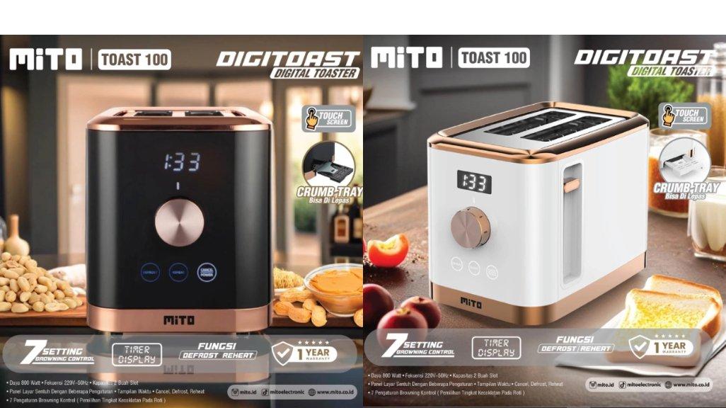 MITO Toast100 - Digital Toaster (DIGITOAST)-Touchscreen-Timer Display-7 Setting Browning Control-Reheat & Defrost-Extra Wide Slot