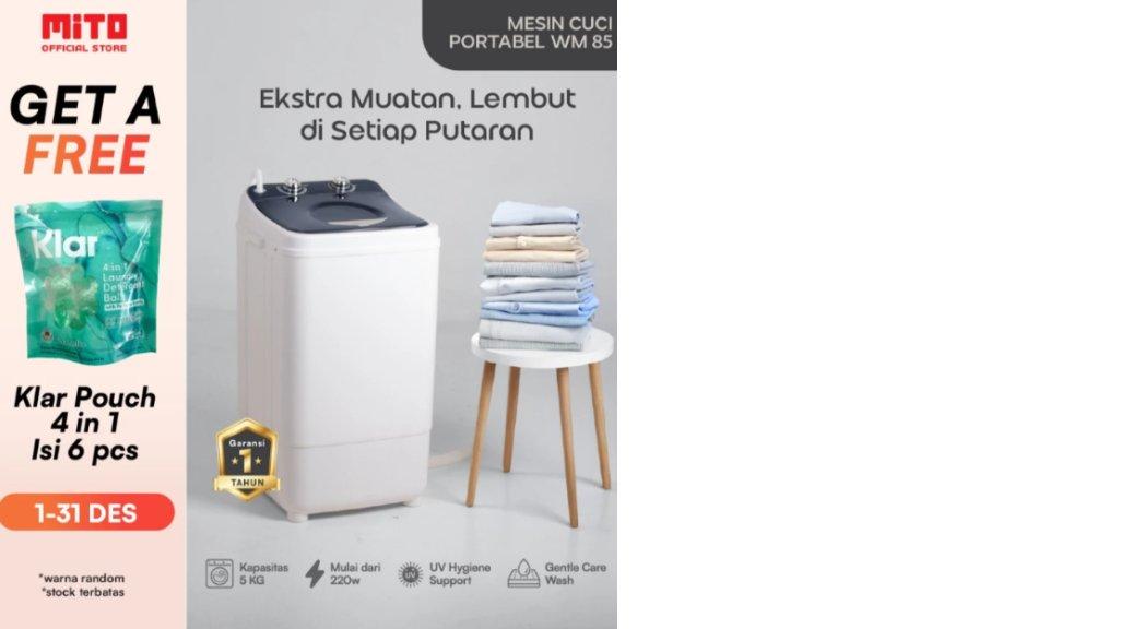 MITO WM85 PORTABLE WASHING MACHINE | Kapasitas 5KG | Click & Dry | Mesin Cuci Mini