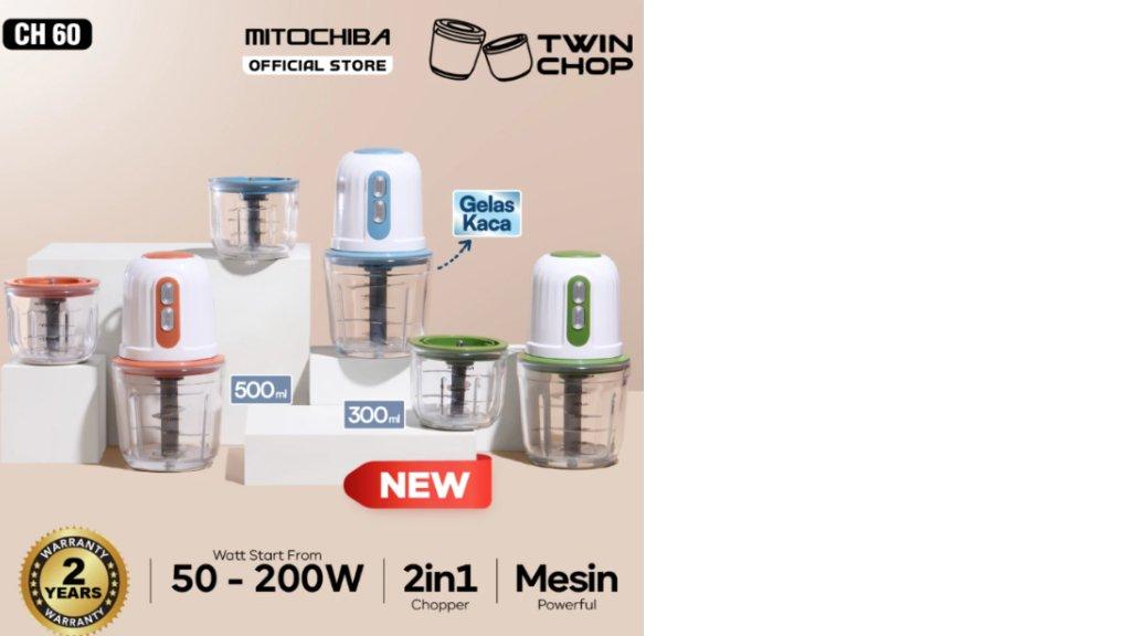 MITOCHIBA Chopper TWINCHOP CH60 500ml + 300ml | Alat Penggiling dan Penghalus Bumbu