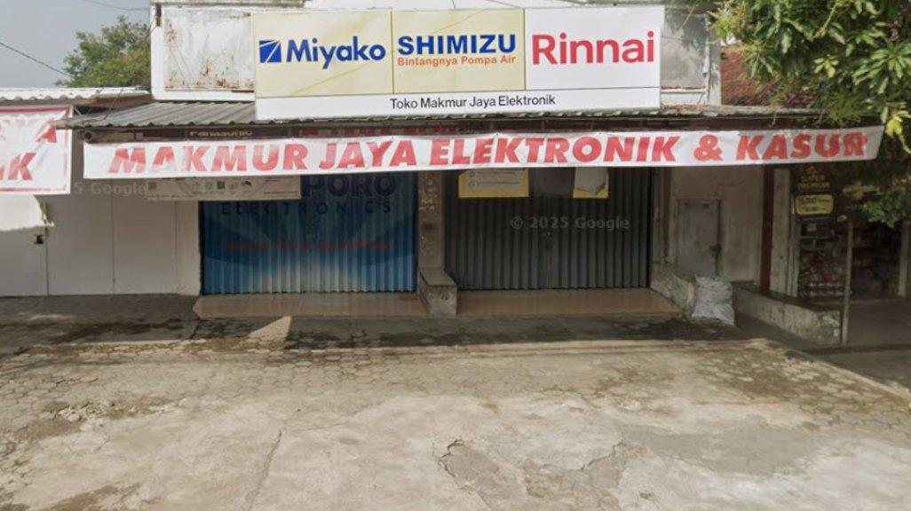 Foto Toko Makmur Jaya Elektronik di Jl. Gatot Subroto/Raya Mojo, Kacangan, Kecamatan Andong, Kabupaten Boyolali, Jawa Tengah 57384, yang diambil Google Maps pada Agustus 2025.