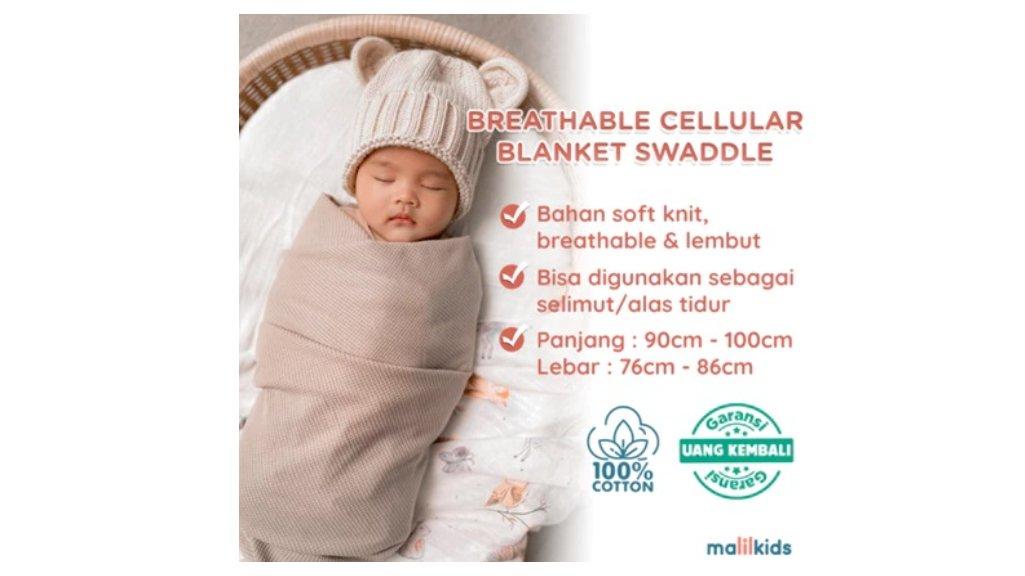 Malilkids Breathable Cellular Blanket Swaddle Selimut Bedong Bayi