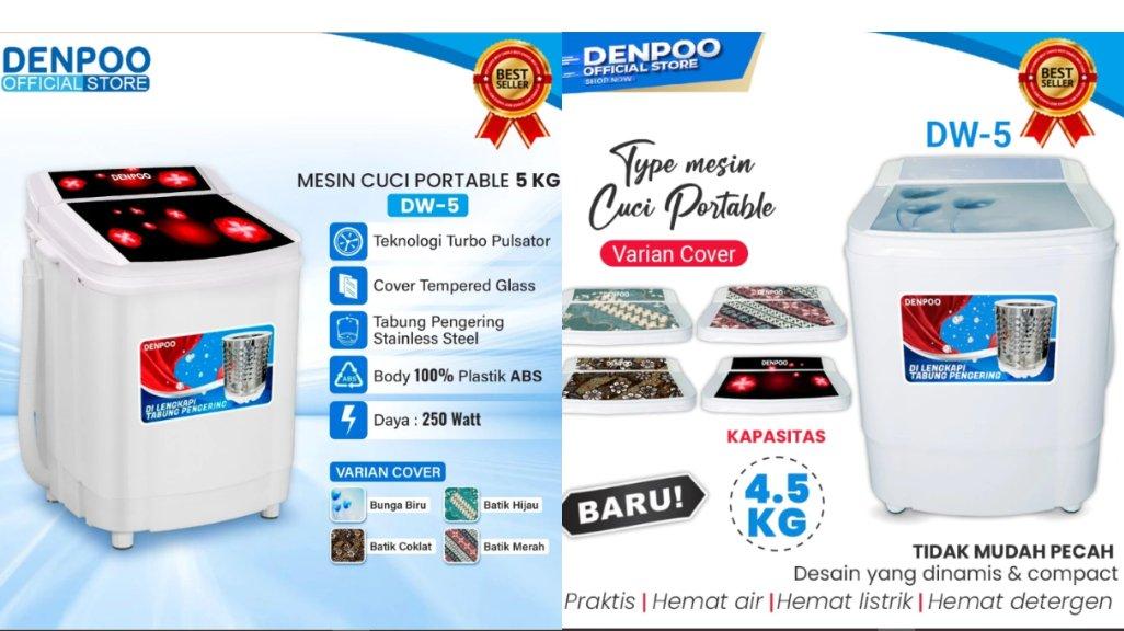 Mesin Cuci Mini Portable DENPOO DW-5 Kapasitas 4,5Kg.