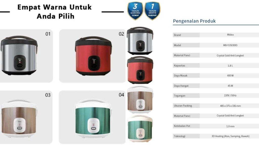 Midea 4warna 1.8L magic com Penanak nasi rice cooker MB-YJ5030ID