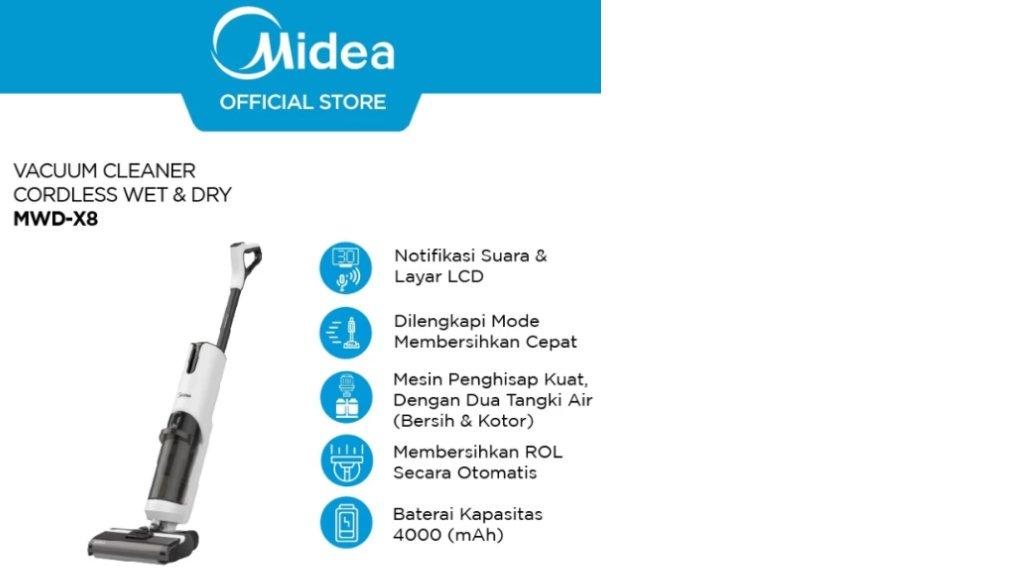 Midea Cordless Stick Vacuum 3 In 1 MWD-X8 | Wet & Dry Mop Floor Washer | Sedot Debu & Pel Sekaligus | Auto Cleaning Brushroll
